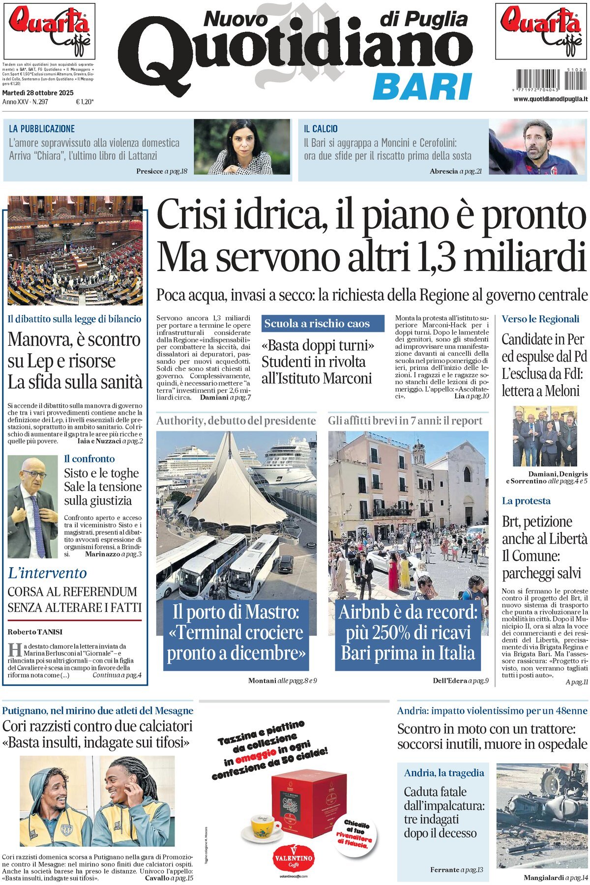 Prima Pagina Nuovo Quotidiano di Puglia (Bari) 28/10/2025