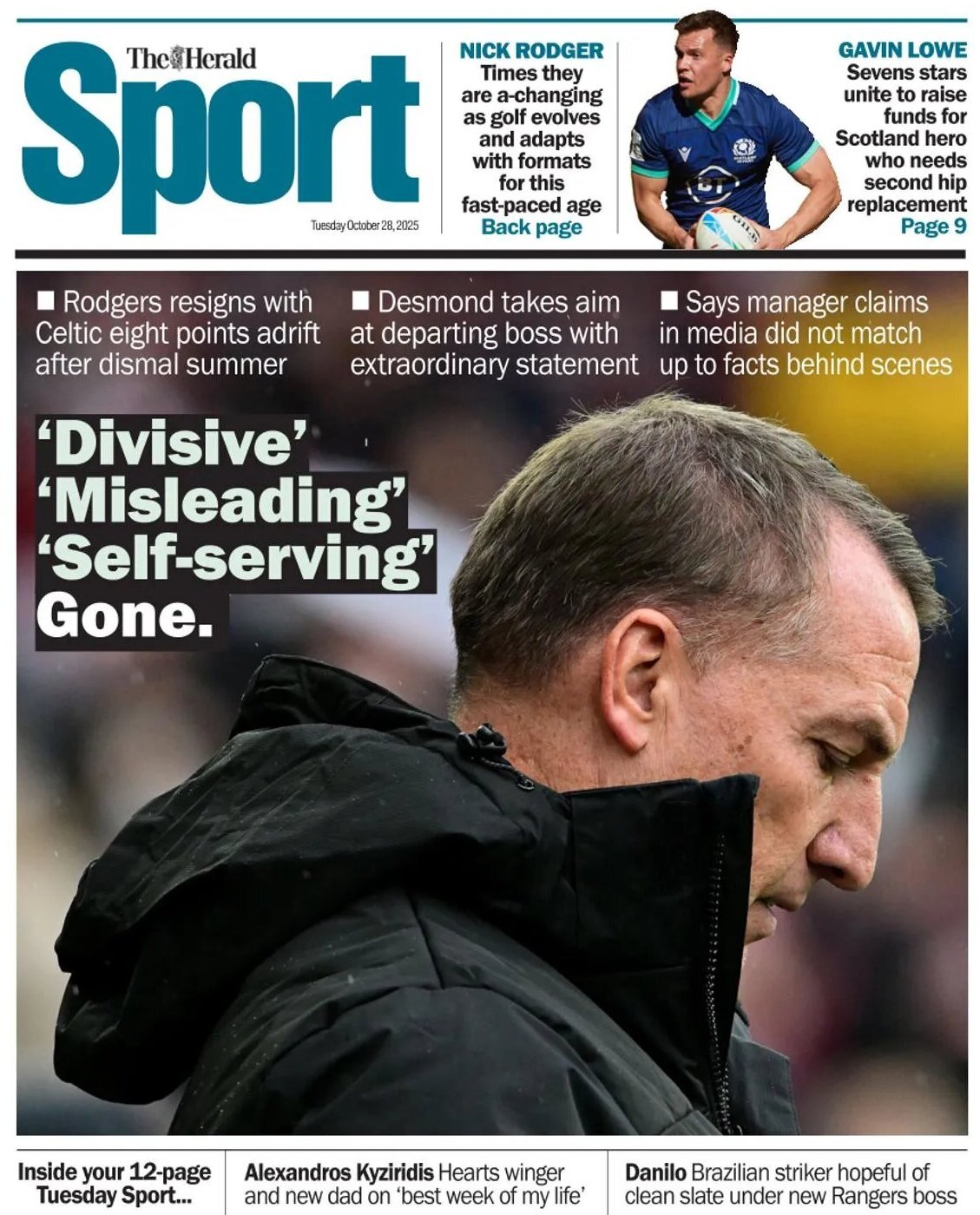 Prima Pagina The Herald SPORT (Scotland) 28/10/2025