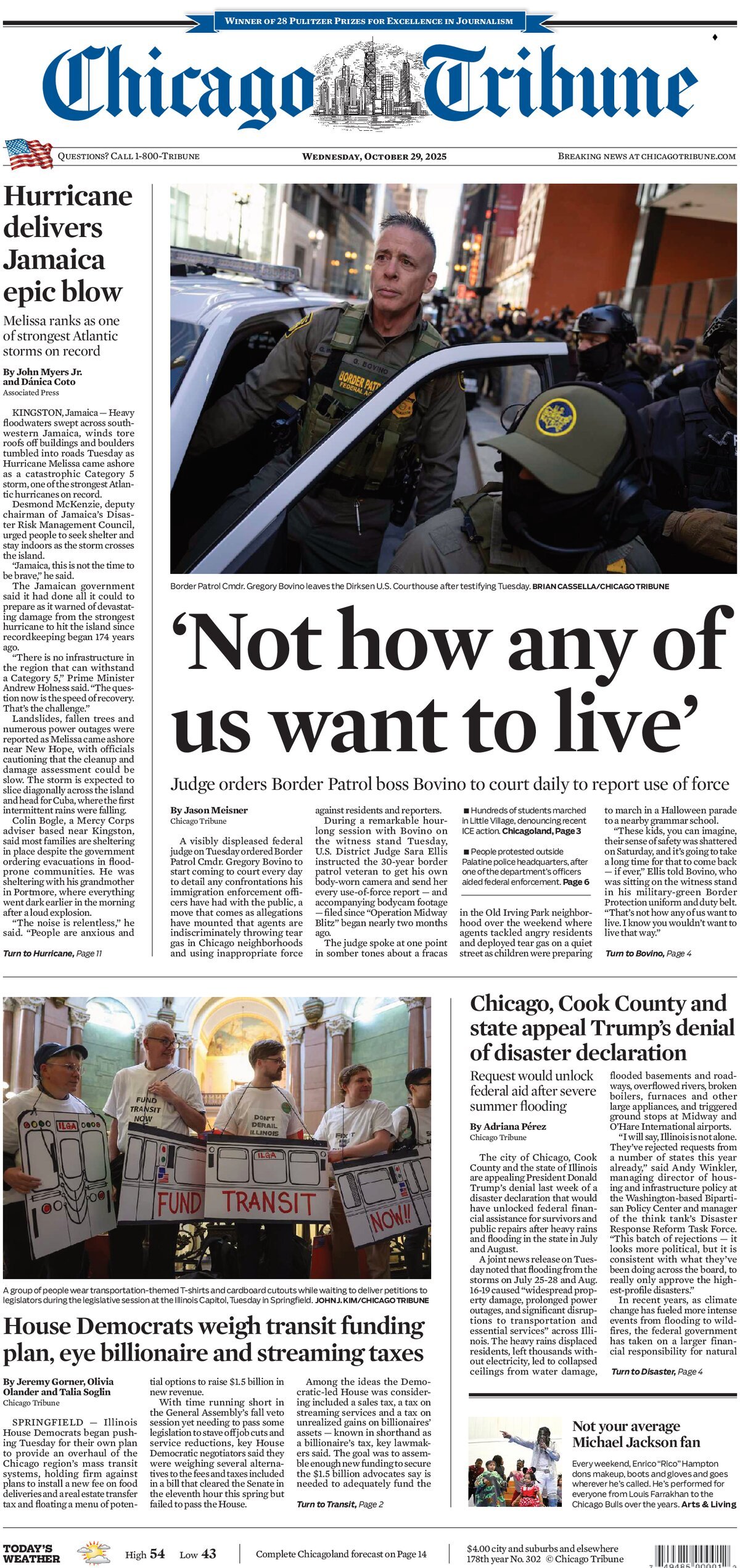 Prima Pagina Chicago Tribune 29/10/2025