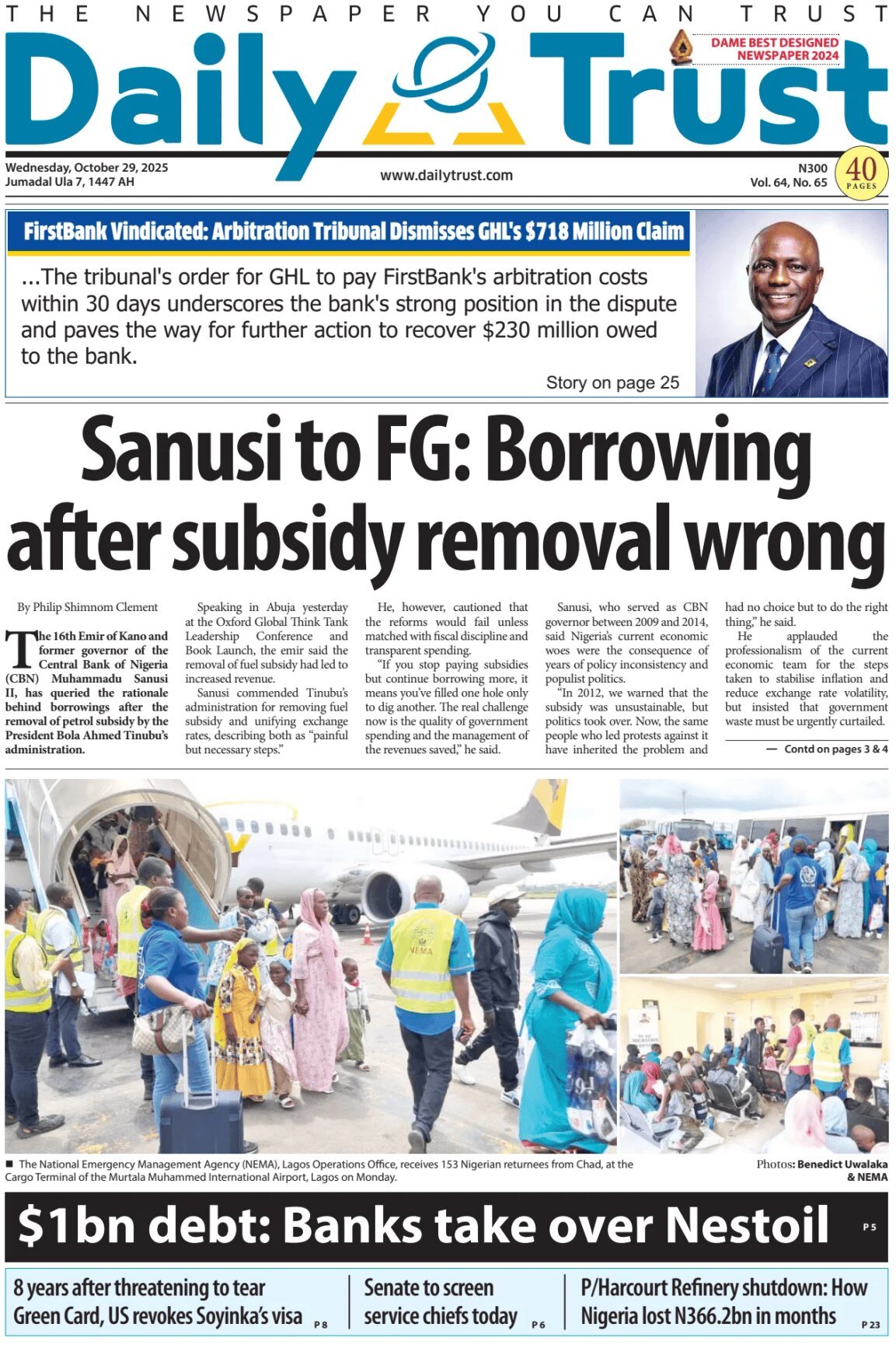 Prima Pagina Daily Trust 29/10/2025