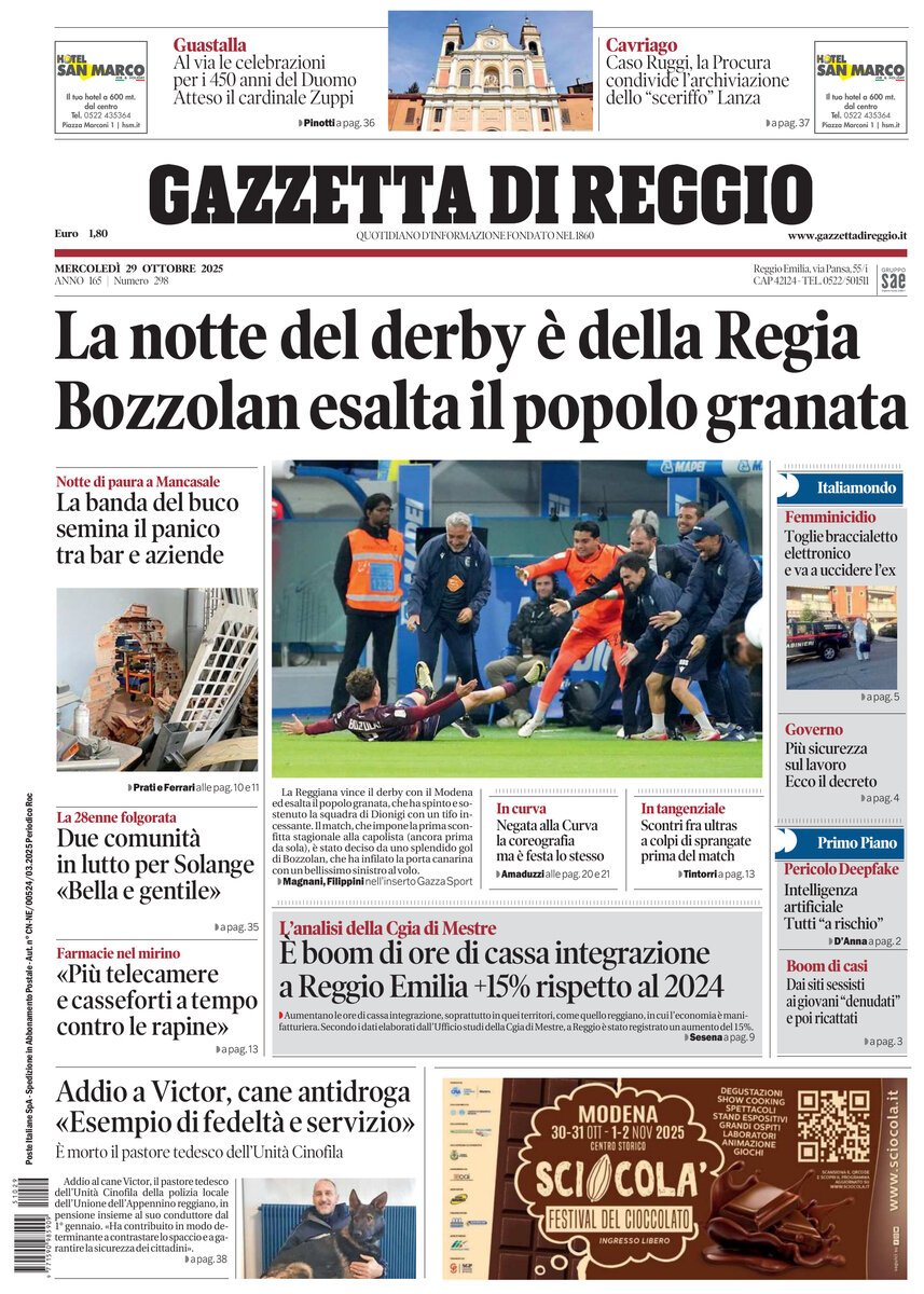Prima Pagina Gazzetta di Reggio 29/10/2025