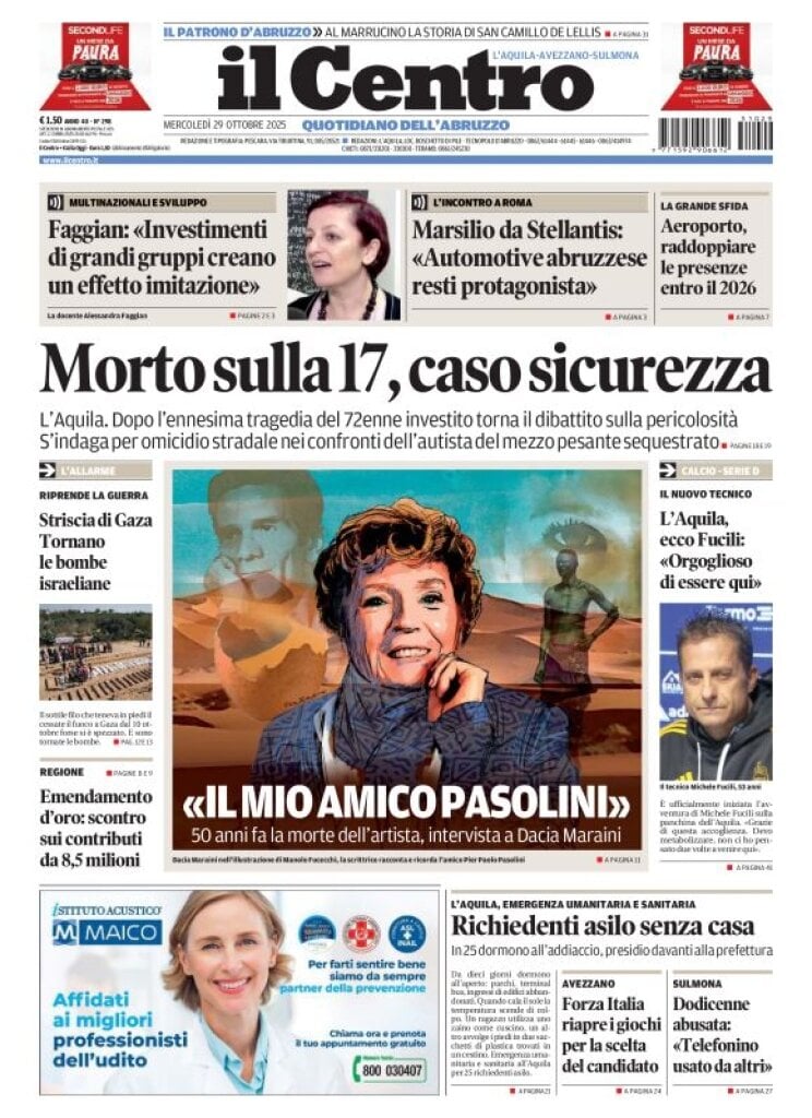 Prima Pagina Il Centro (L'Aquila) 29/10/2025