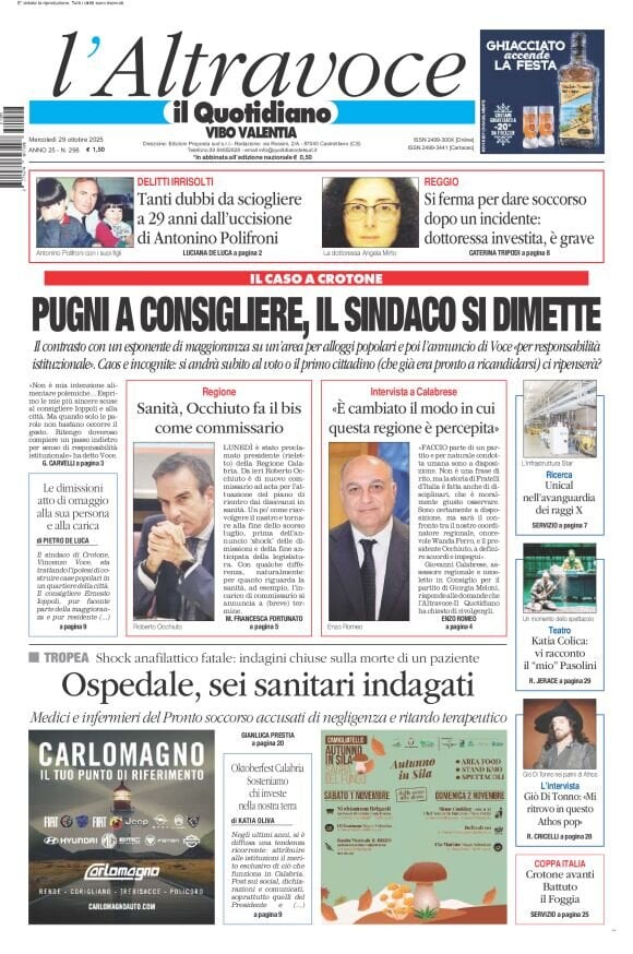 Prima Pagina Il Quotidiano del Sud (Vibo Valentia) 29/10/2025