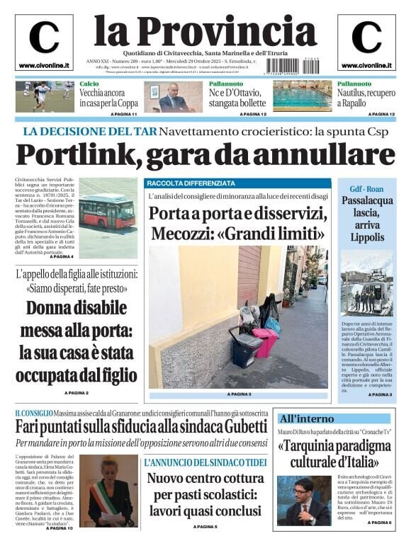 Prima Pagina La Provincia di Civitavecchia 29/10/2025