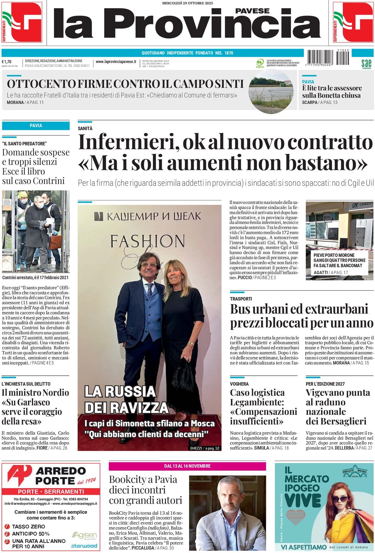 Prima Pagina La Provincia Pavese 29/10/2025