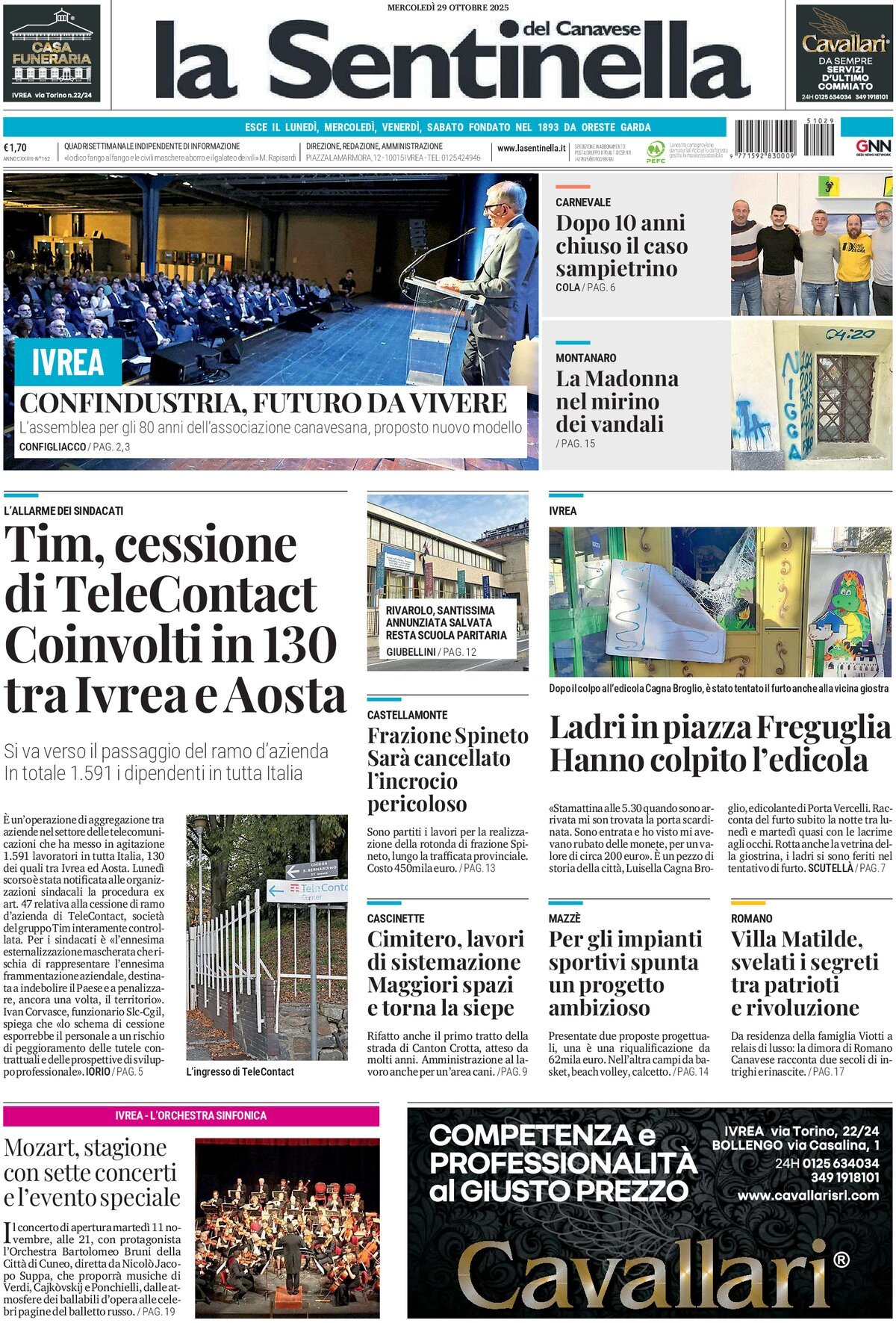 Prima Pagina La Sentinella del Canavese 29/10/2025