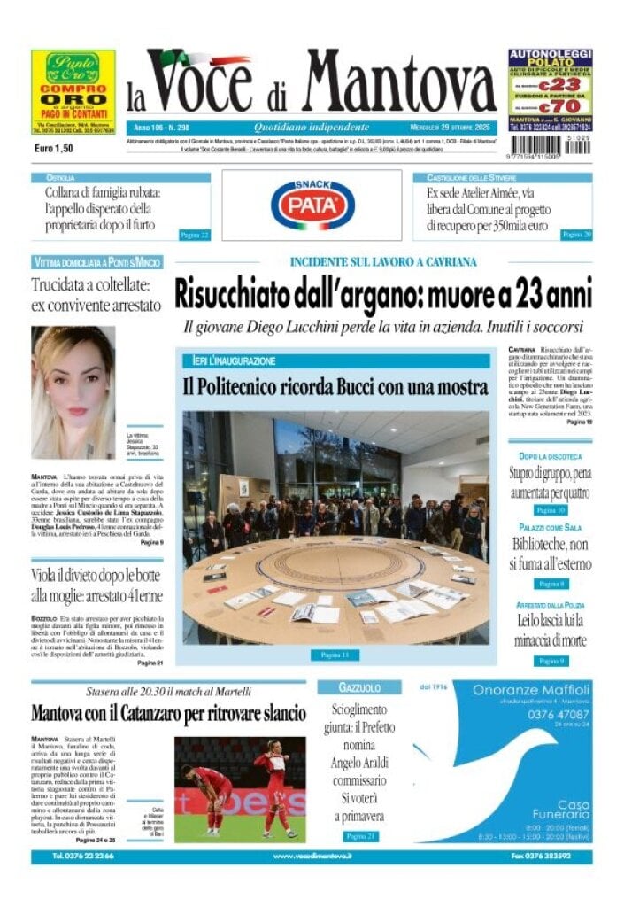 Prima Pagina La Voce di Mantova 29/10/2025