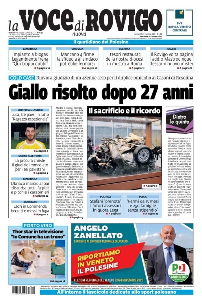 Prima Pagina La Voce di Rovigo 29/10/2025