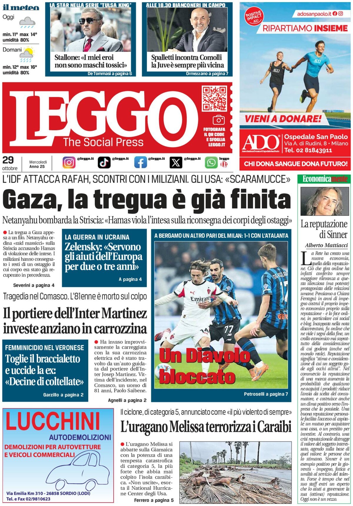 Prima Pagina Leggo (Milano) 29/10/2025