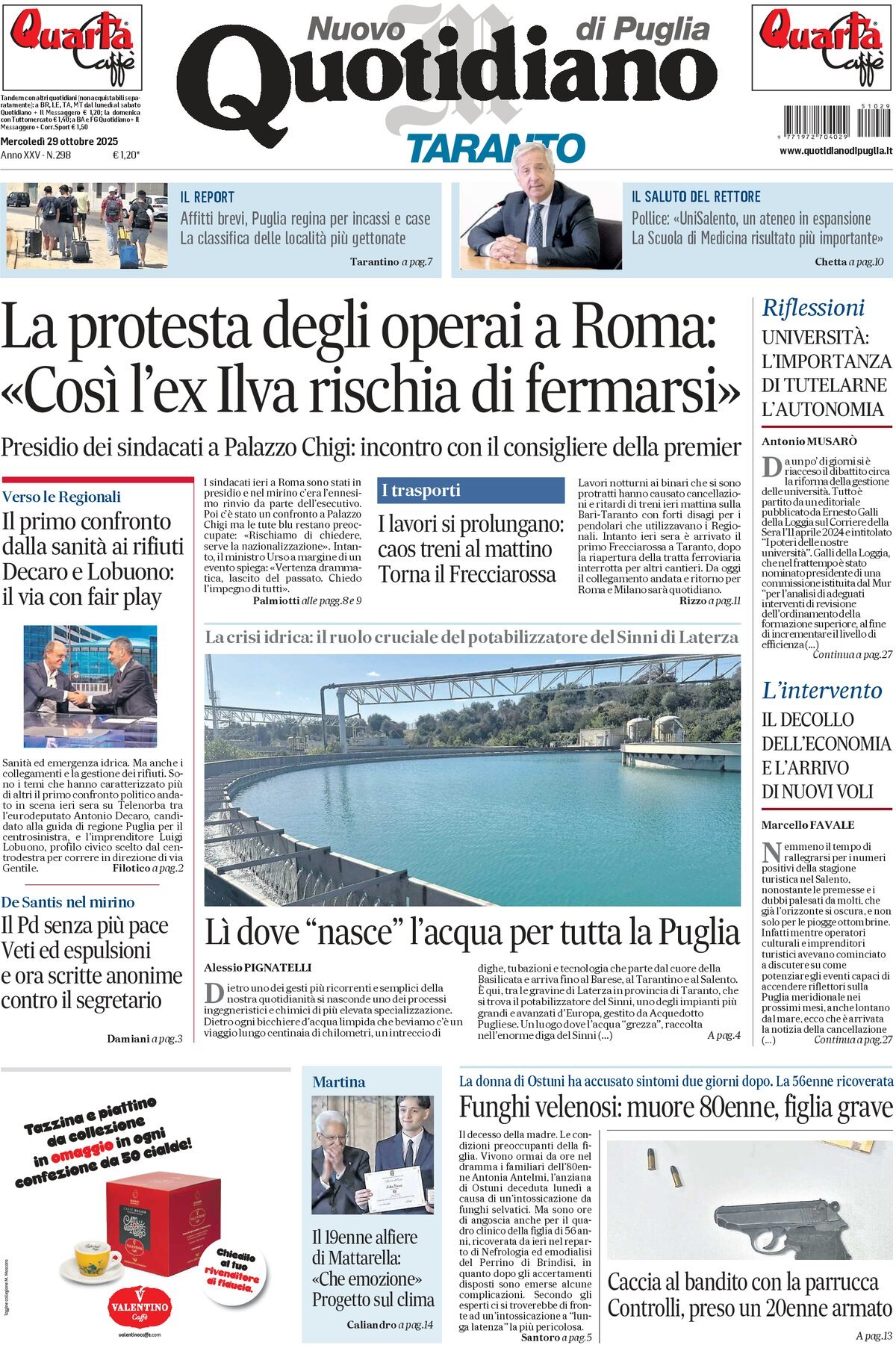 Prima Pagina Nuovo Quotidiano di Puglia (Taranto) 29/10/2025