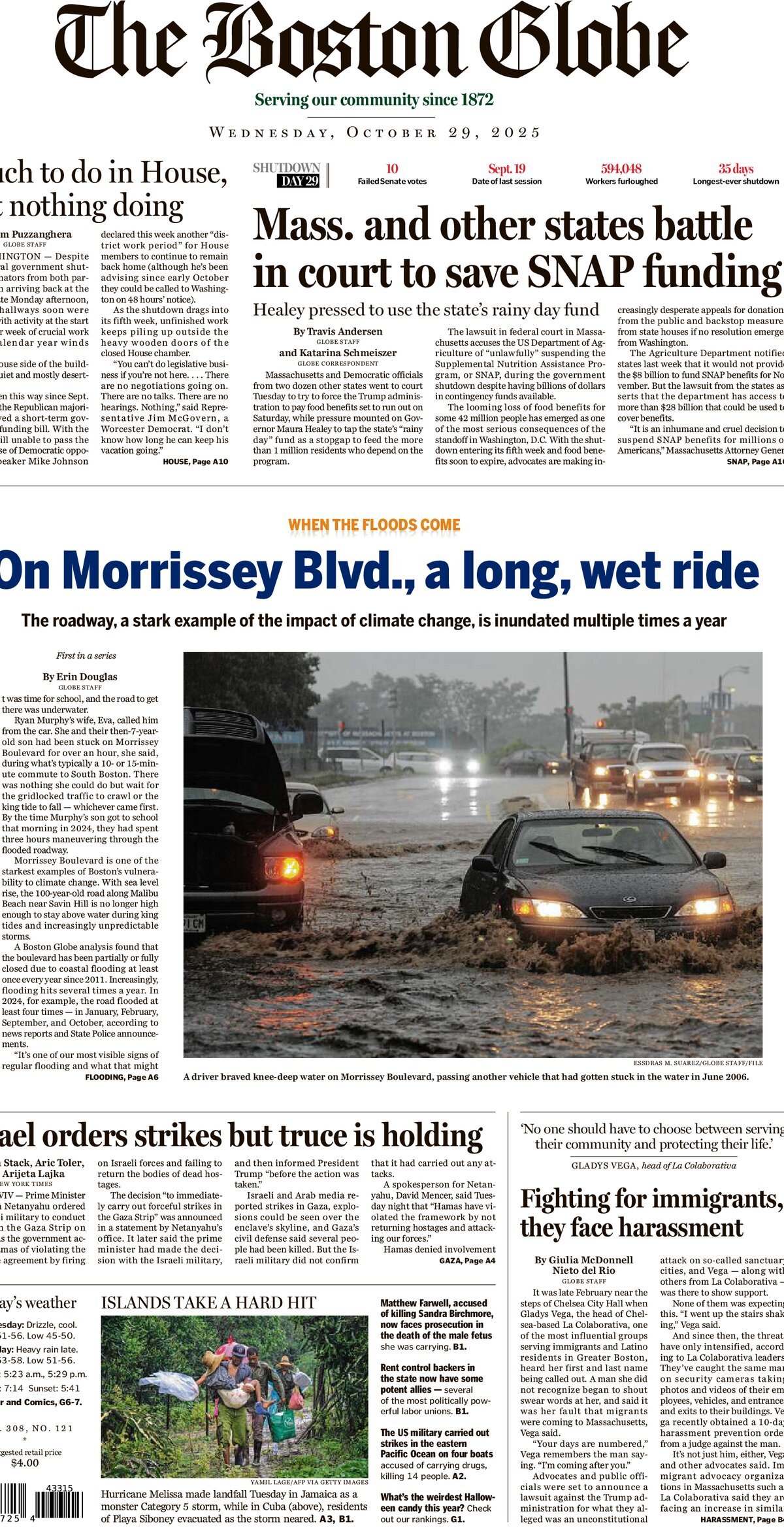 Prima Pagina The Boston Globe 29/10/2025