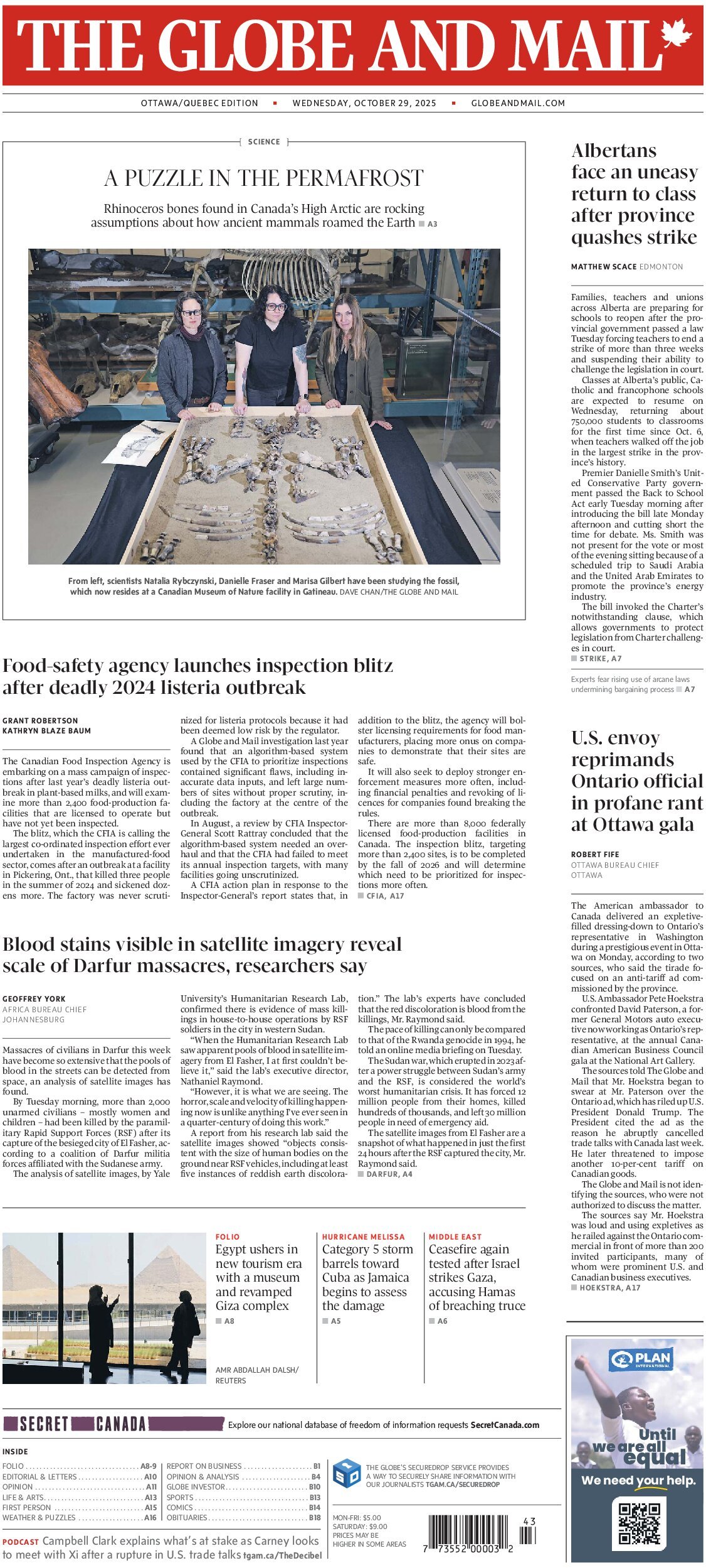 Prima Pagina The Globe and Mail 29/10/2025
