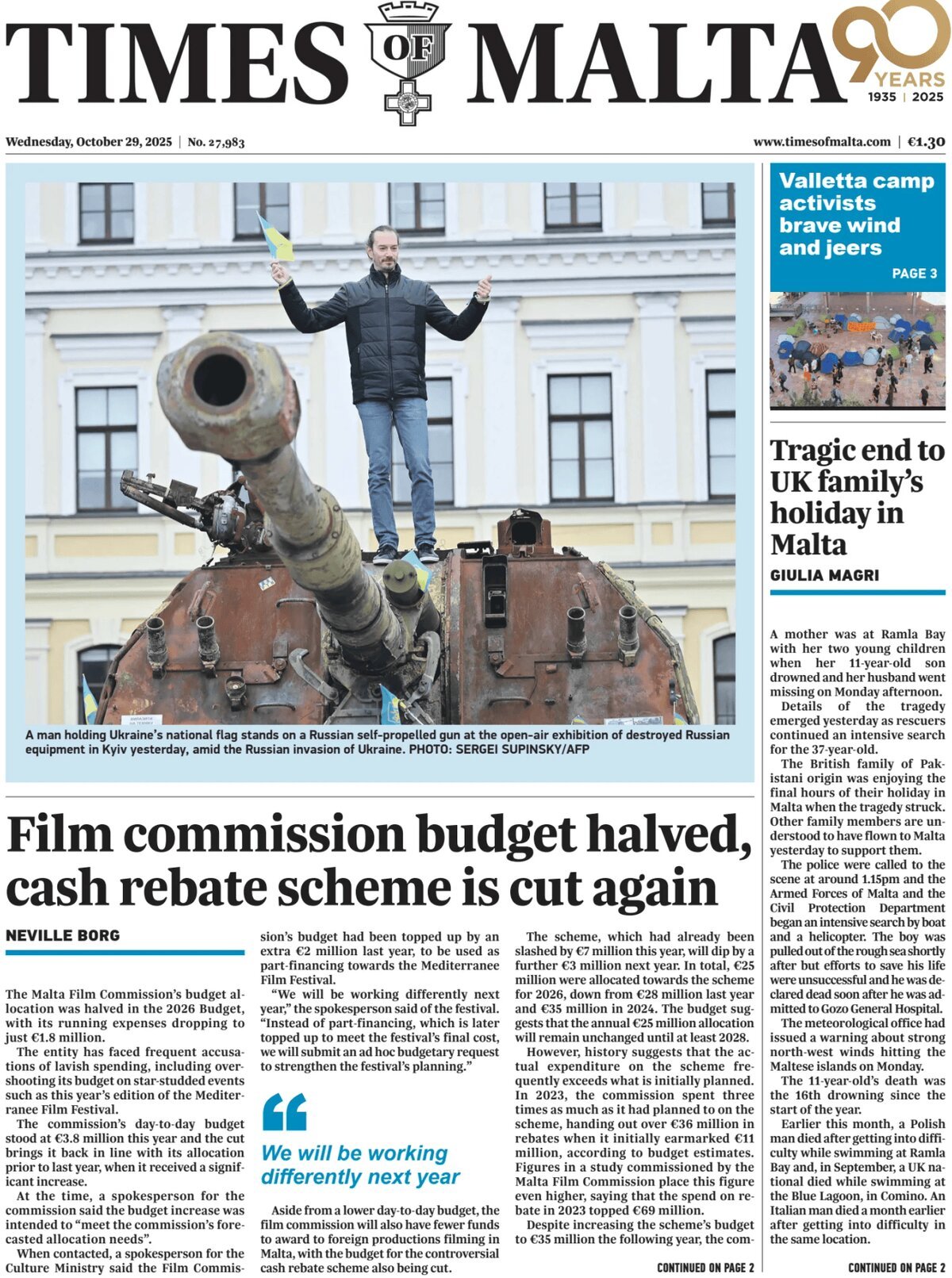 Prima Pagina Times of Malta 29/10/2025