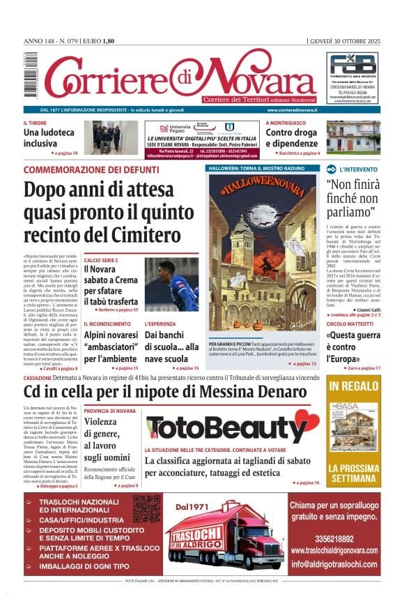 Copertina Corriere di Novara 30/10/2025