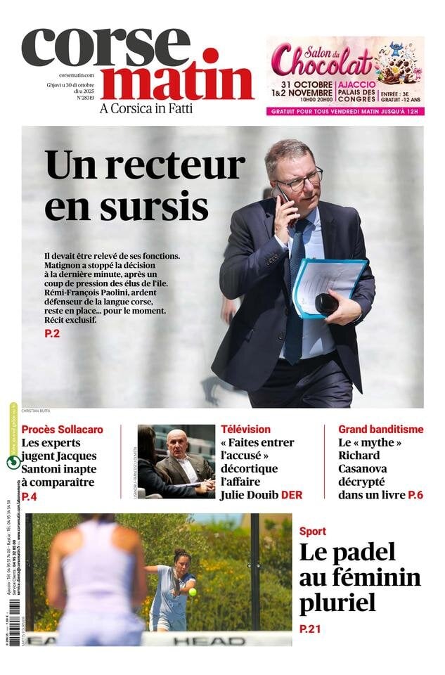 Prima Pagina Corse-Matin 30/10/2025