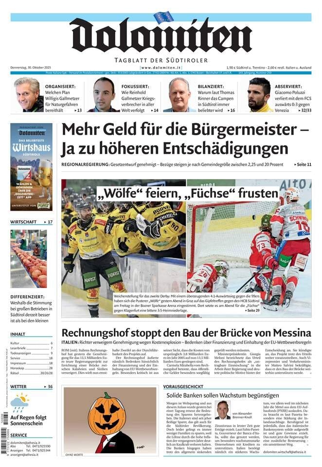 Prima Pagina Dolomiten 30/10/2025