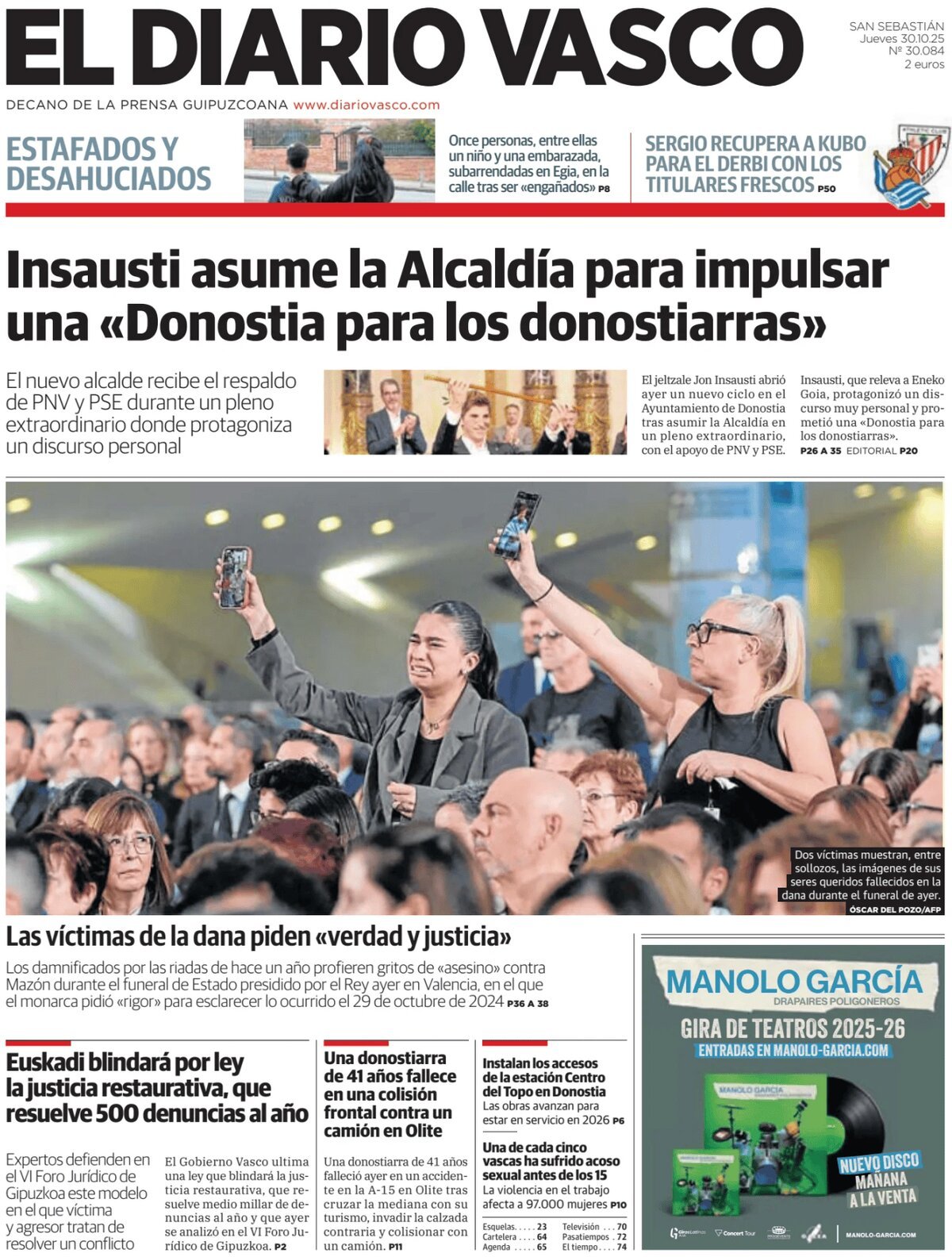 Prima Pagina El Diario Vasco 30/10/2025