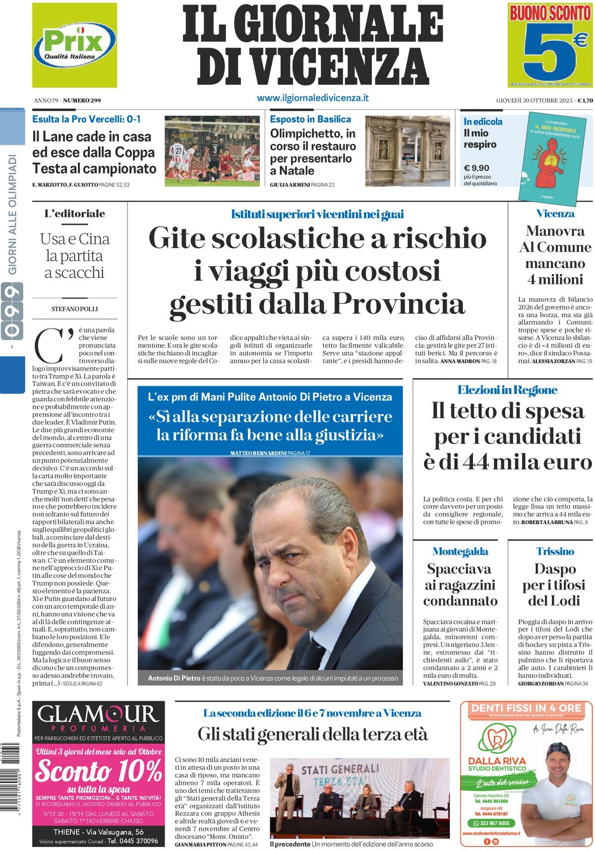 Prima Pagina Il Giornale di Vicenza 30/10/2025