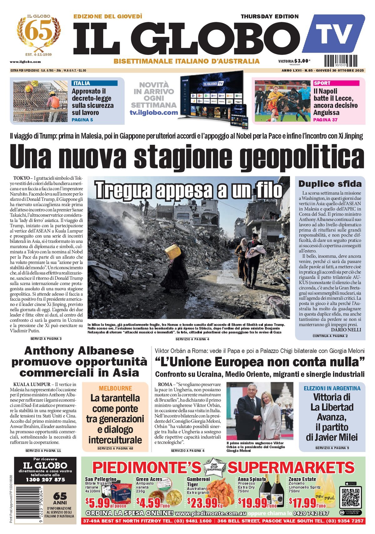 Copertina Il Globo 30/10/2025