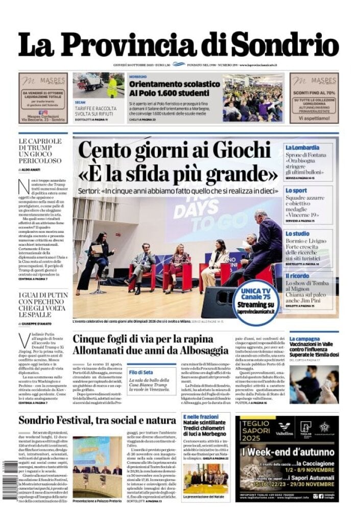Prima Pagina La Provincia di Sondrio 30/10/2025