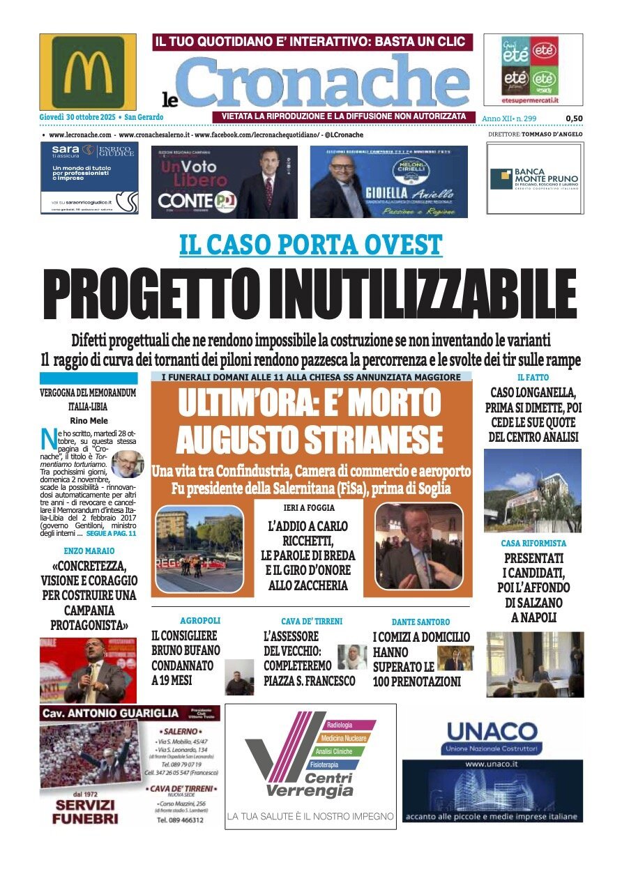Prima Pagina Le Cronache (Salerno) 30/10/2025