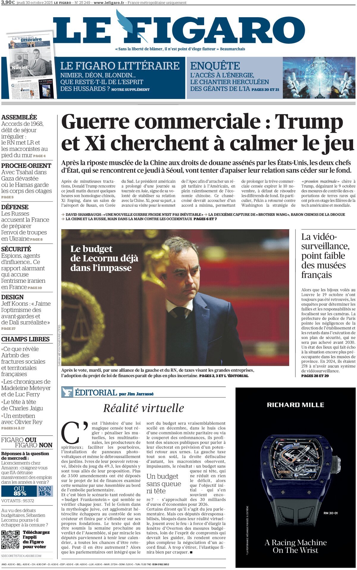 Prima Pagina Le Figaro 30/10/2025