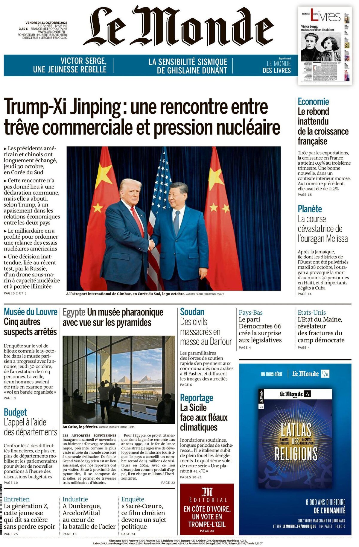 Prima Pagina Le Monde 31/10/2025