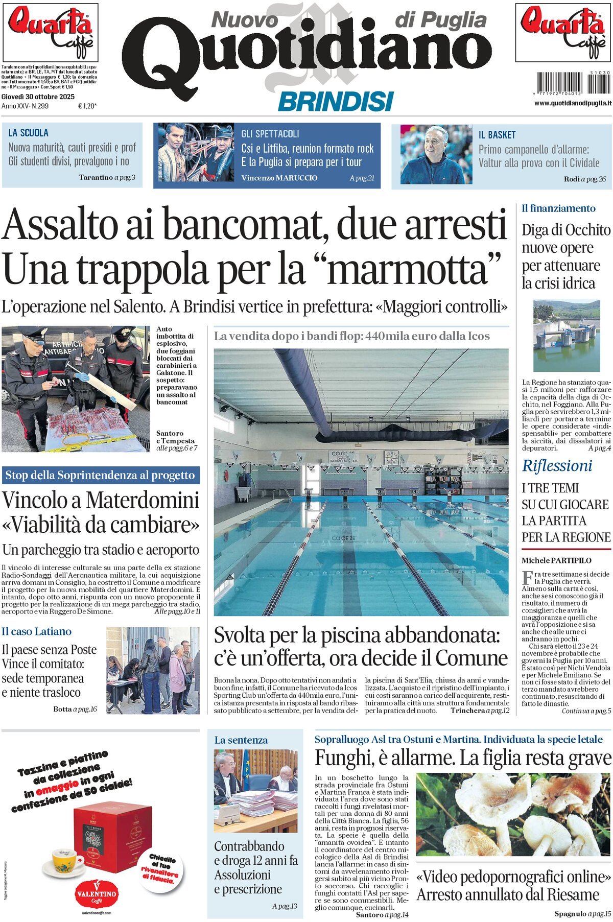Prima Pagina Nuovo Quotidiano di Puglia (Brindisi) 30/10/2025