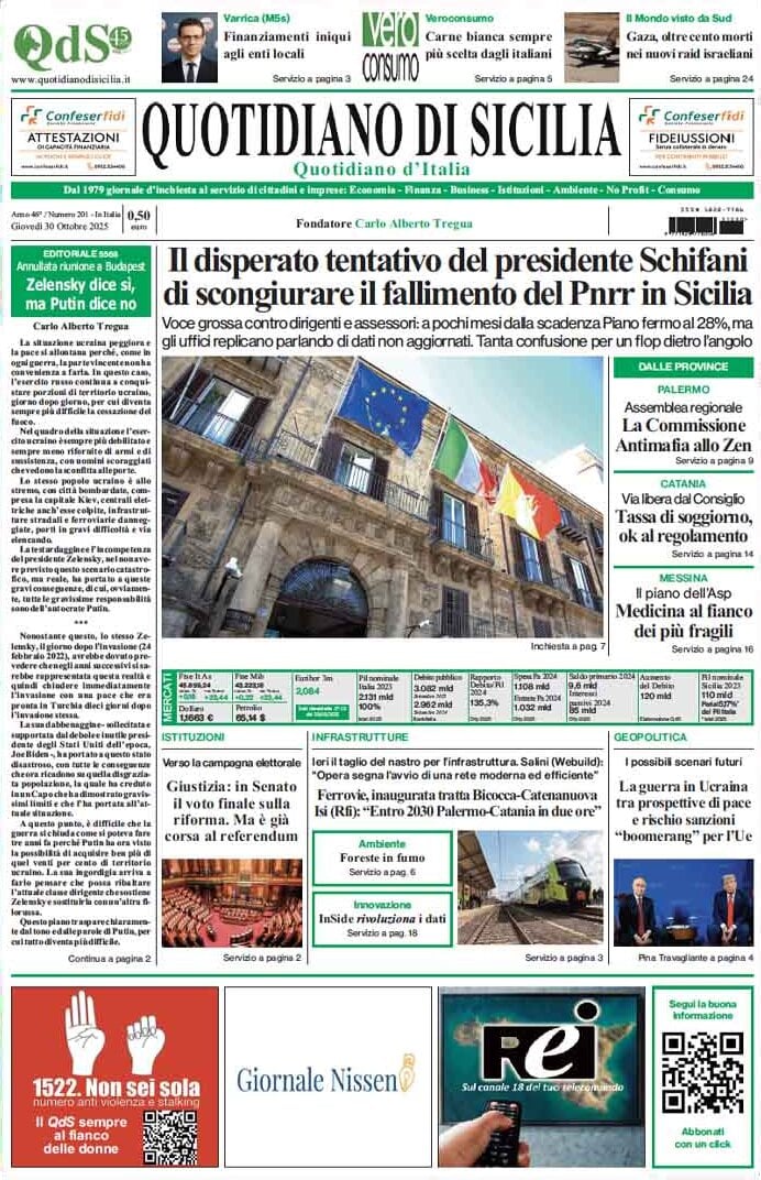 Prima Pagina Quotidiano di Sicilia 30/10/2025