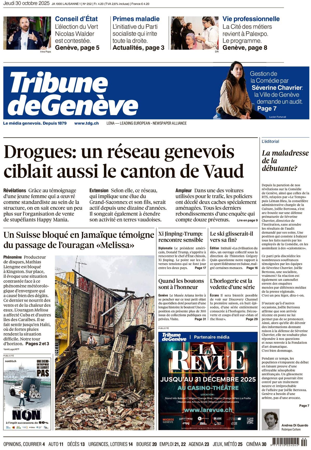 Prima Pagina Tribune de Genève 30/10/2025