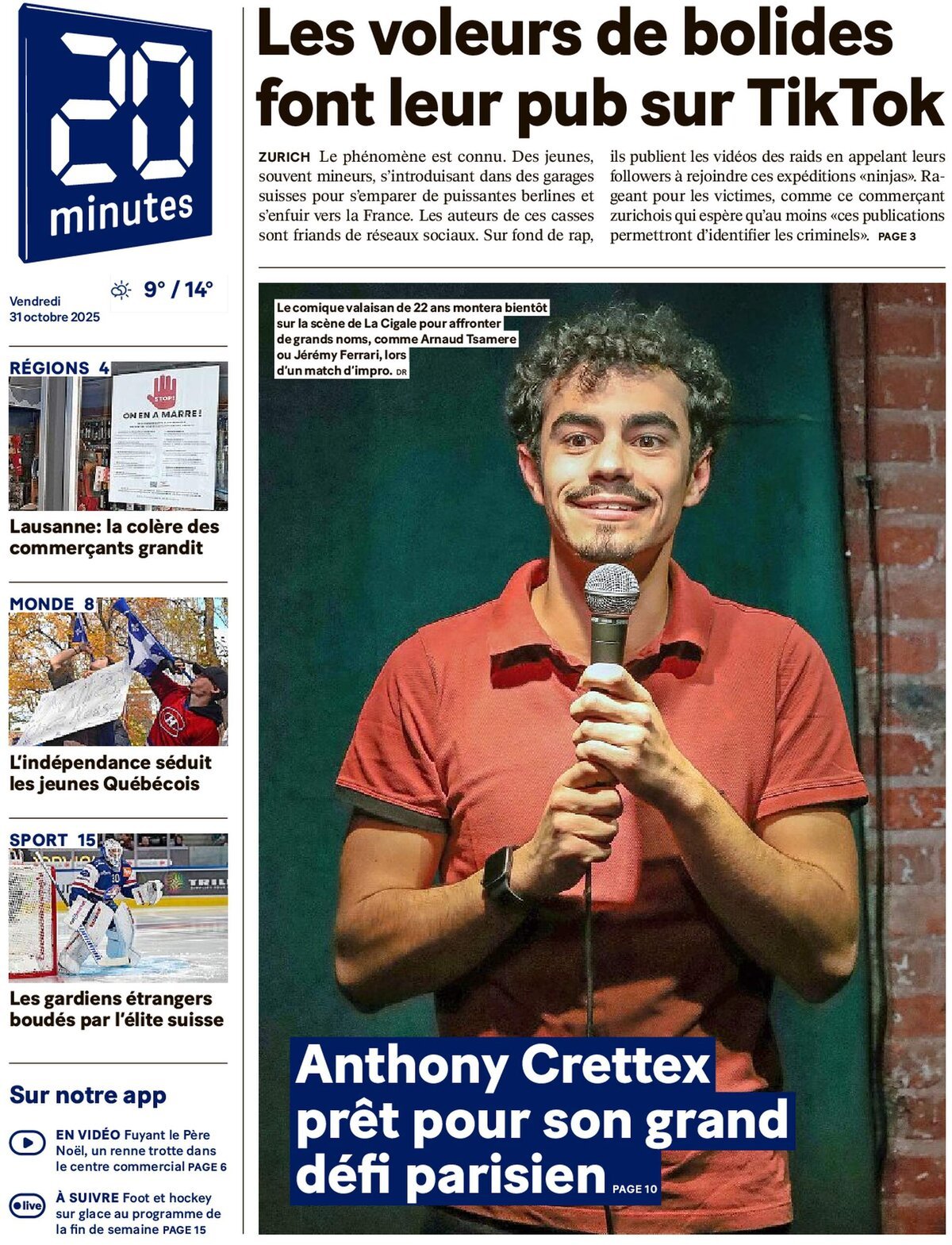 Prima Pagina 20 Minutes 31/10/2025