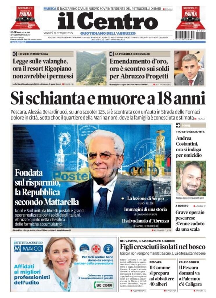Prima Pagina Il Centro (Pescara) 31/10/2025