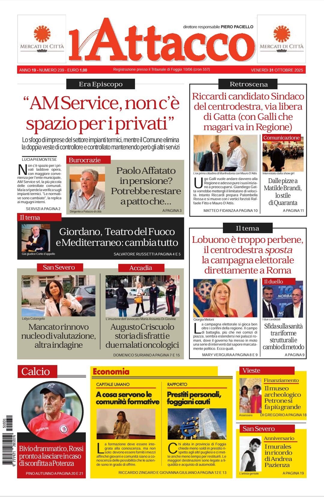 Prima Pagina L'Attacco (Foggia) 31/10/2025