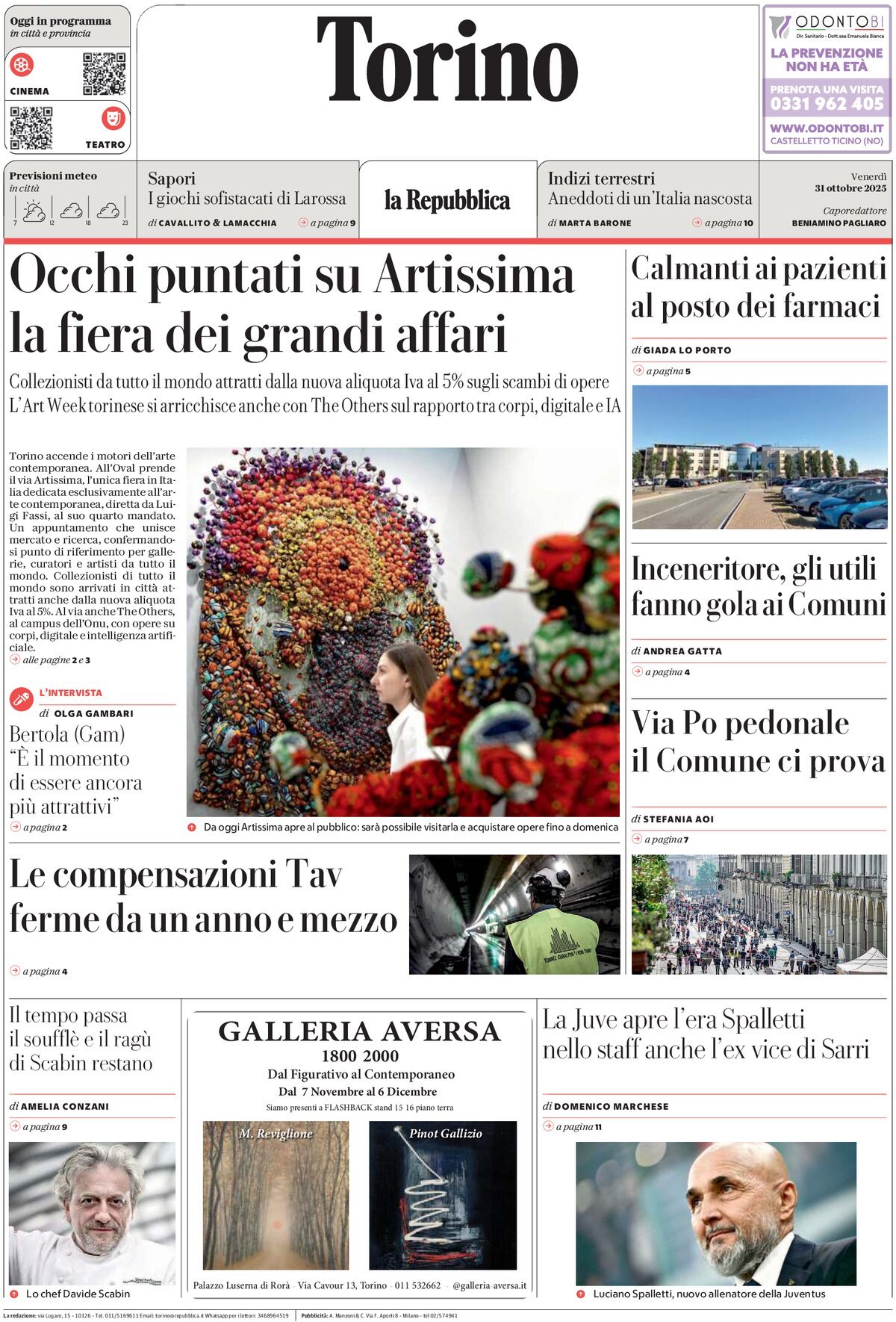 Prima Pagina La Repubblica (Torino) 31/10/2025