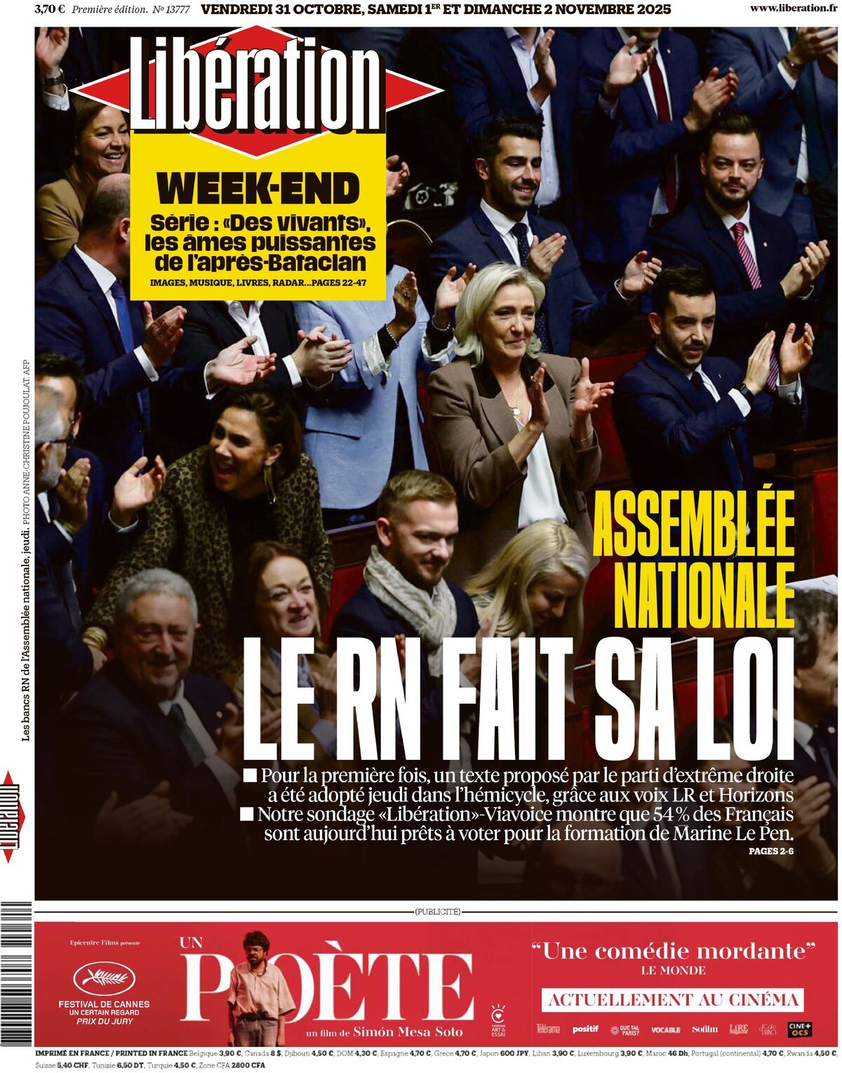 Prima Pagina Libération 31/10/2025