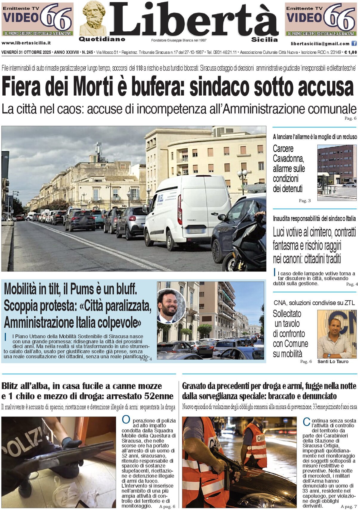 Prima Pagina Libertà Sicilia 31/10/2025