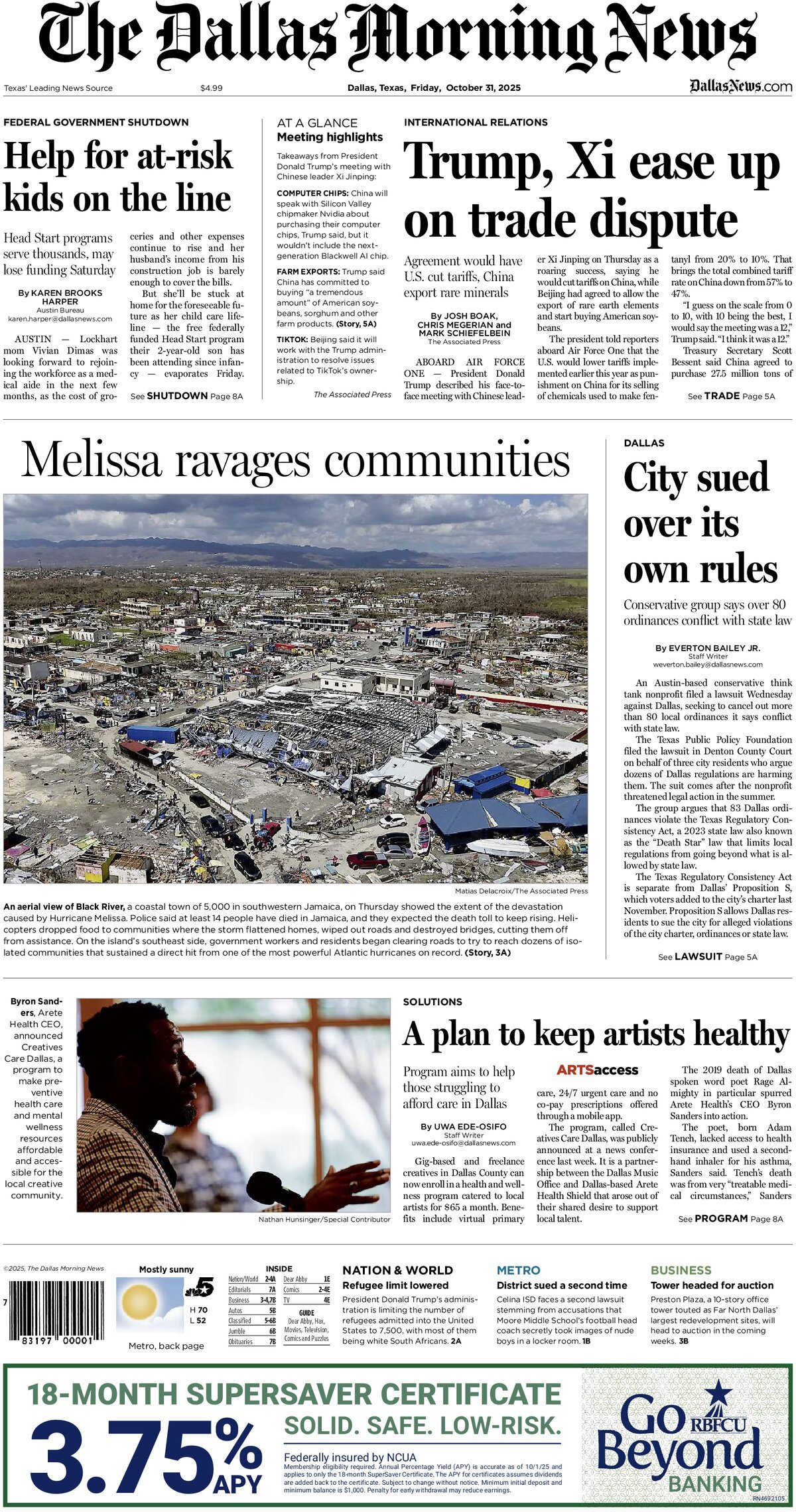 Prima Pagina The Dallas Morning News 31/10/2025