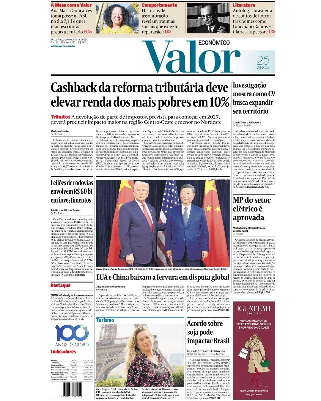 Prima Pagina Valor Econômico 31/10/2025