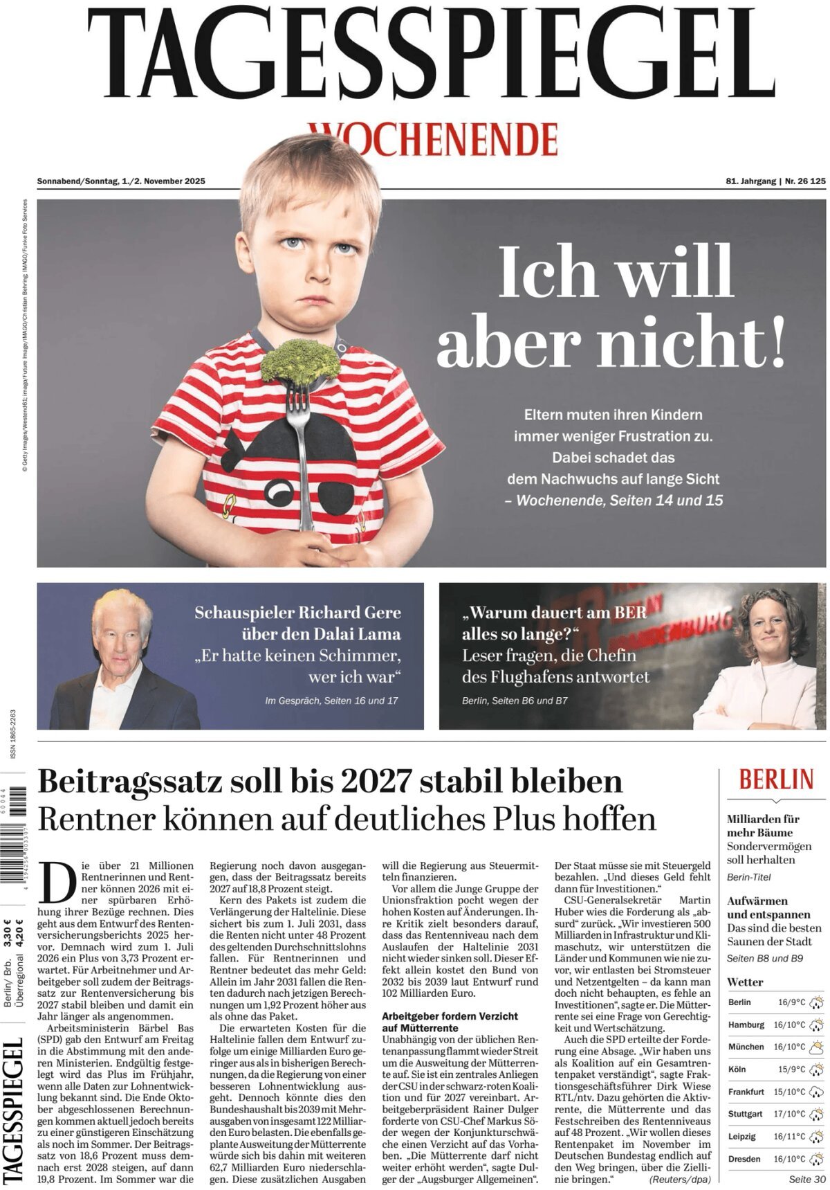 Prima Pagina Der Tagesspiegel 01/11/2025