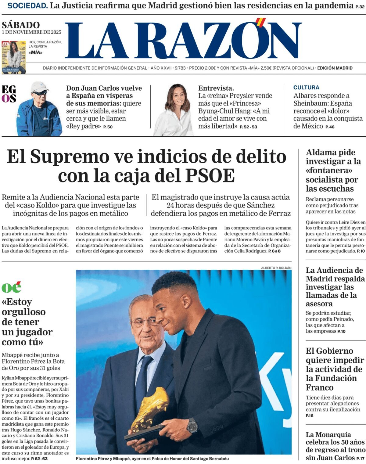 Prima Pagina La Razón 01/11/2025