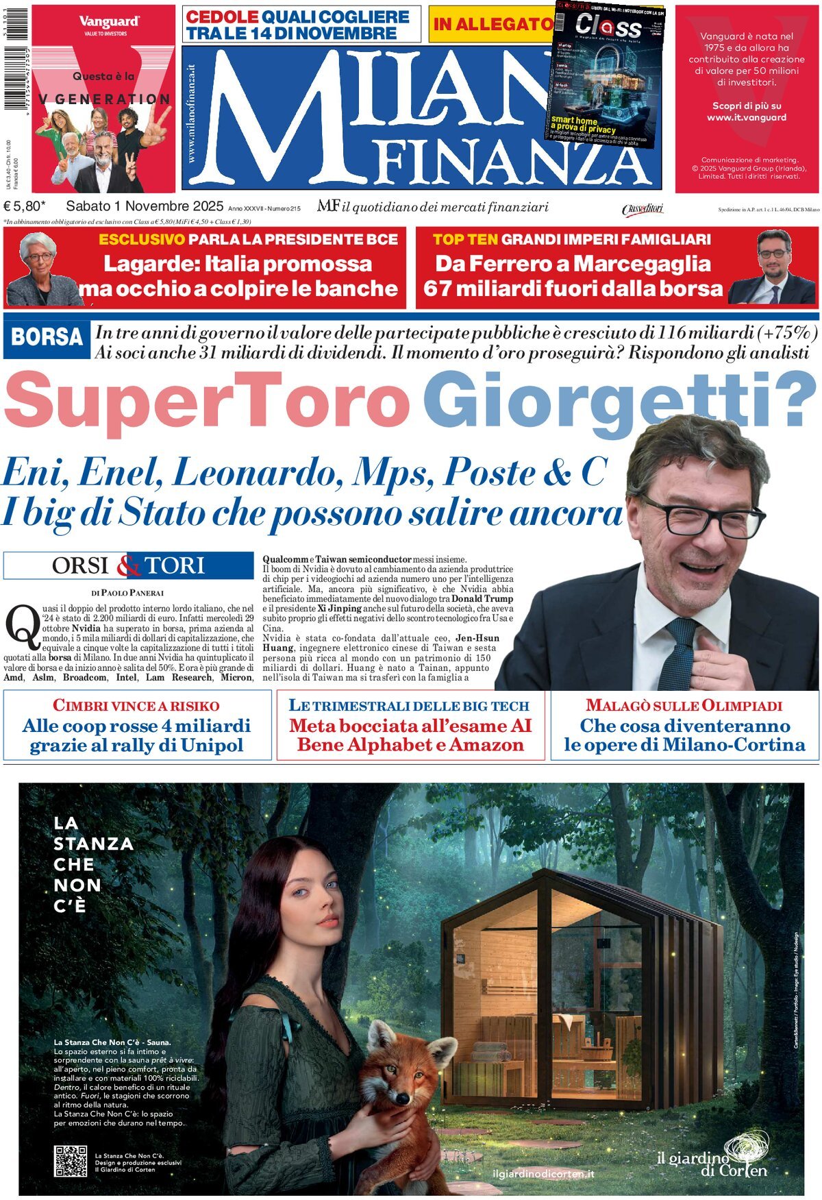 Prima Pagina MF Milano Finanza 01/11/2025