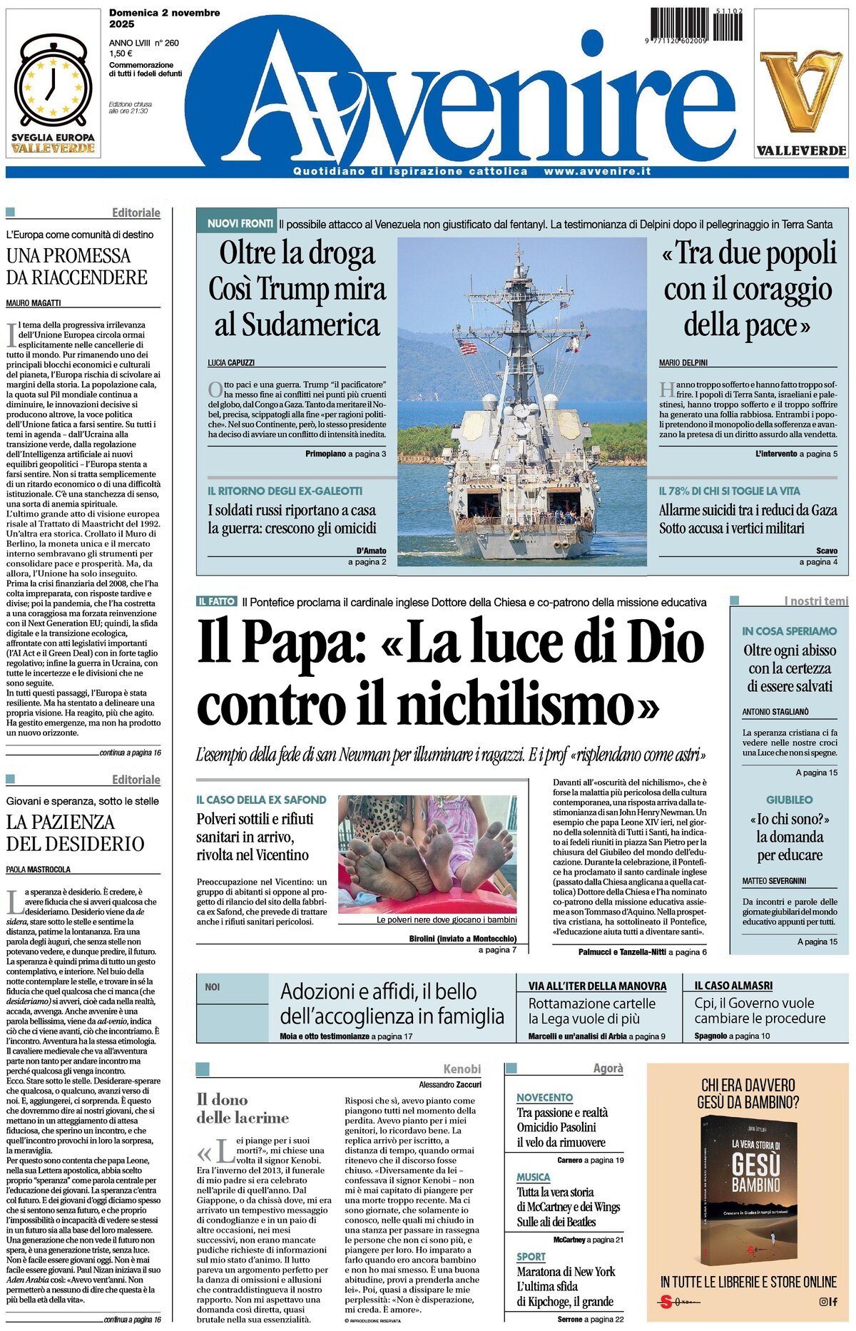 Prima Pagina Avvenire 02/11/2025
