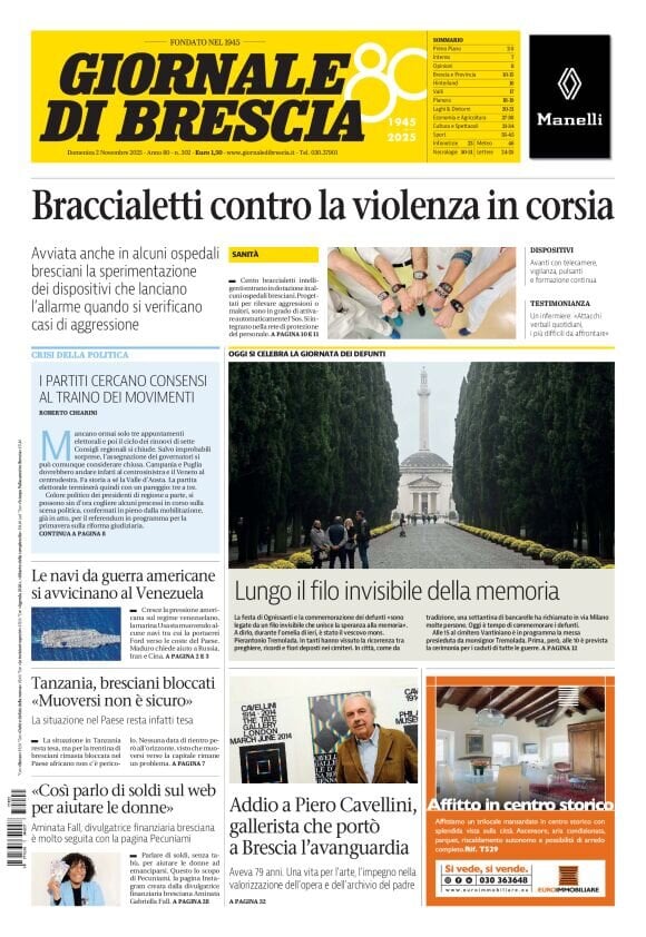 Prima Pagina Giornale di Brescia 02/11/2025