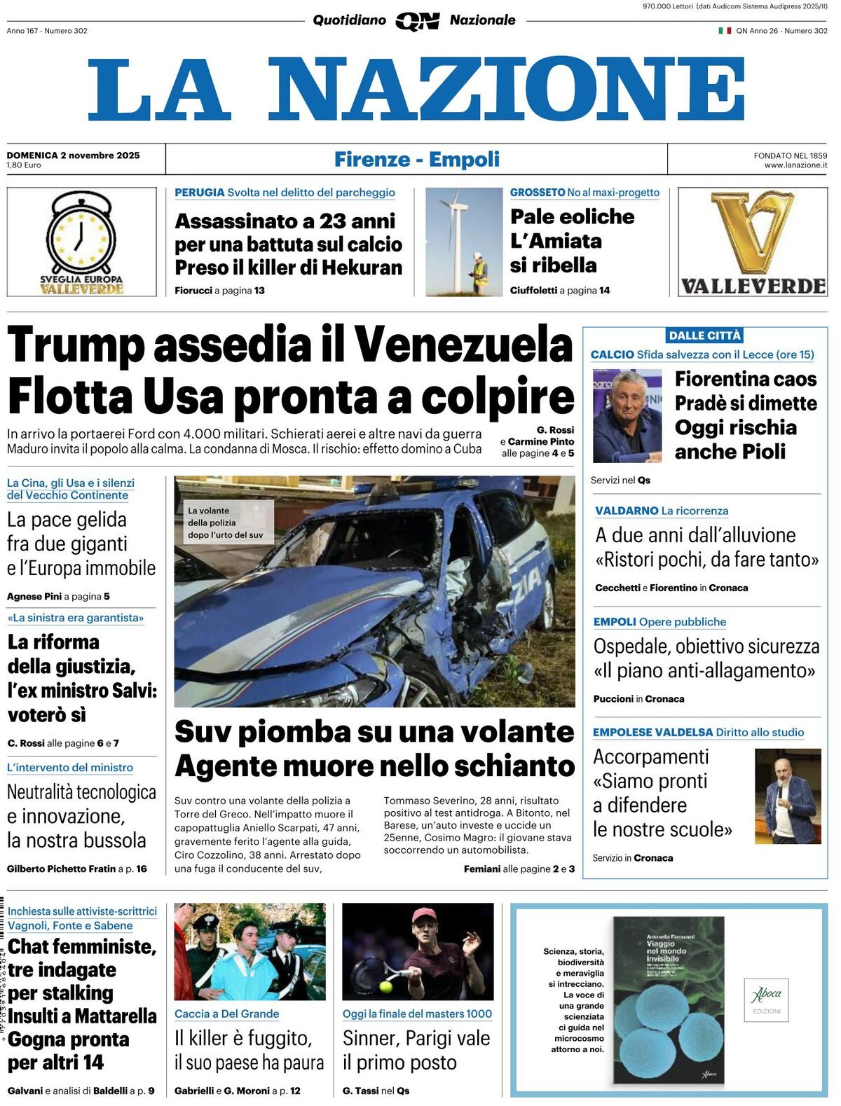 Prima Pagina La Nazione 02/11/2025
