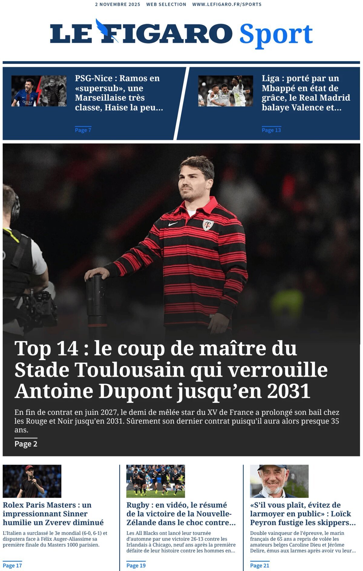 Prima Pagina Le Figaro SPORT 02/11/2025