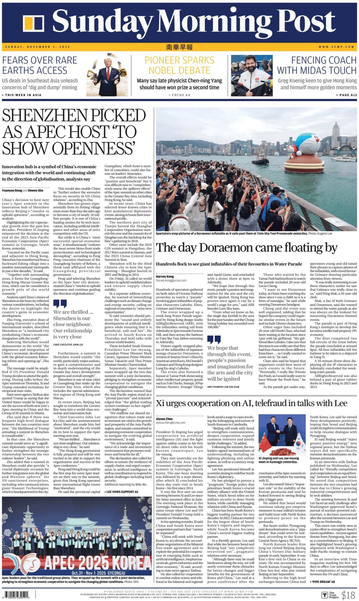 Prima Pagina South China Morning Post 02/11/2025