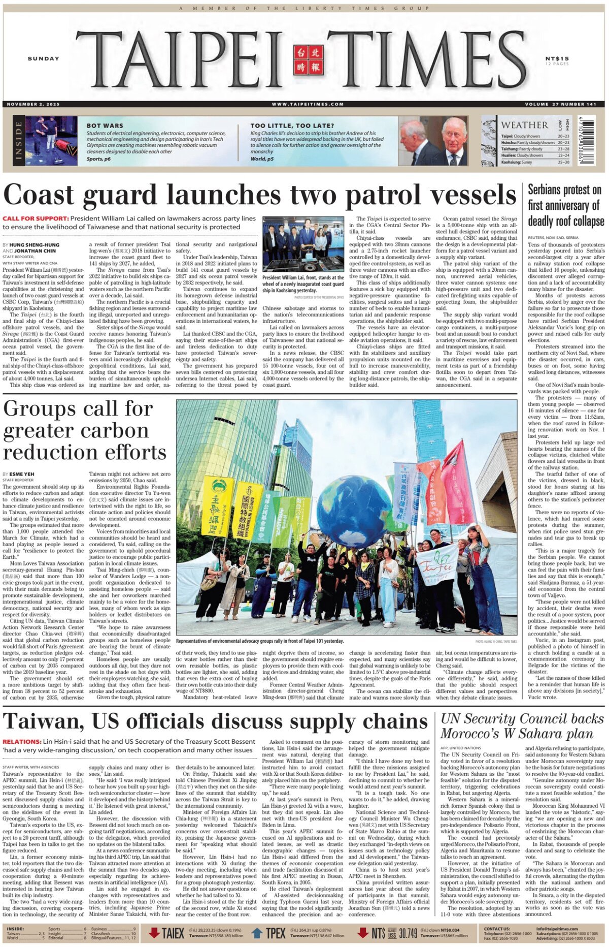 Prima Pagina Taipei Times 02/11/2025