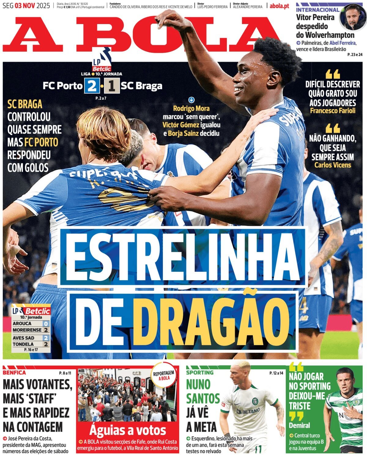 Prima Pagina A Bola 03/11/2025