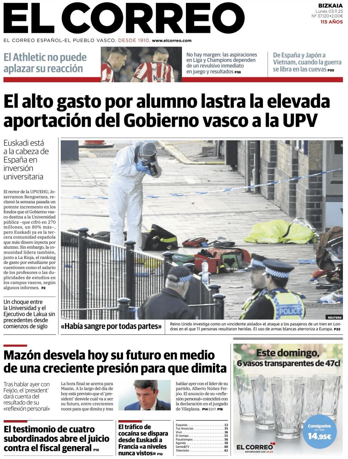 Prima Pagina El Correo 03/11/2025