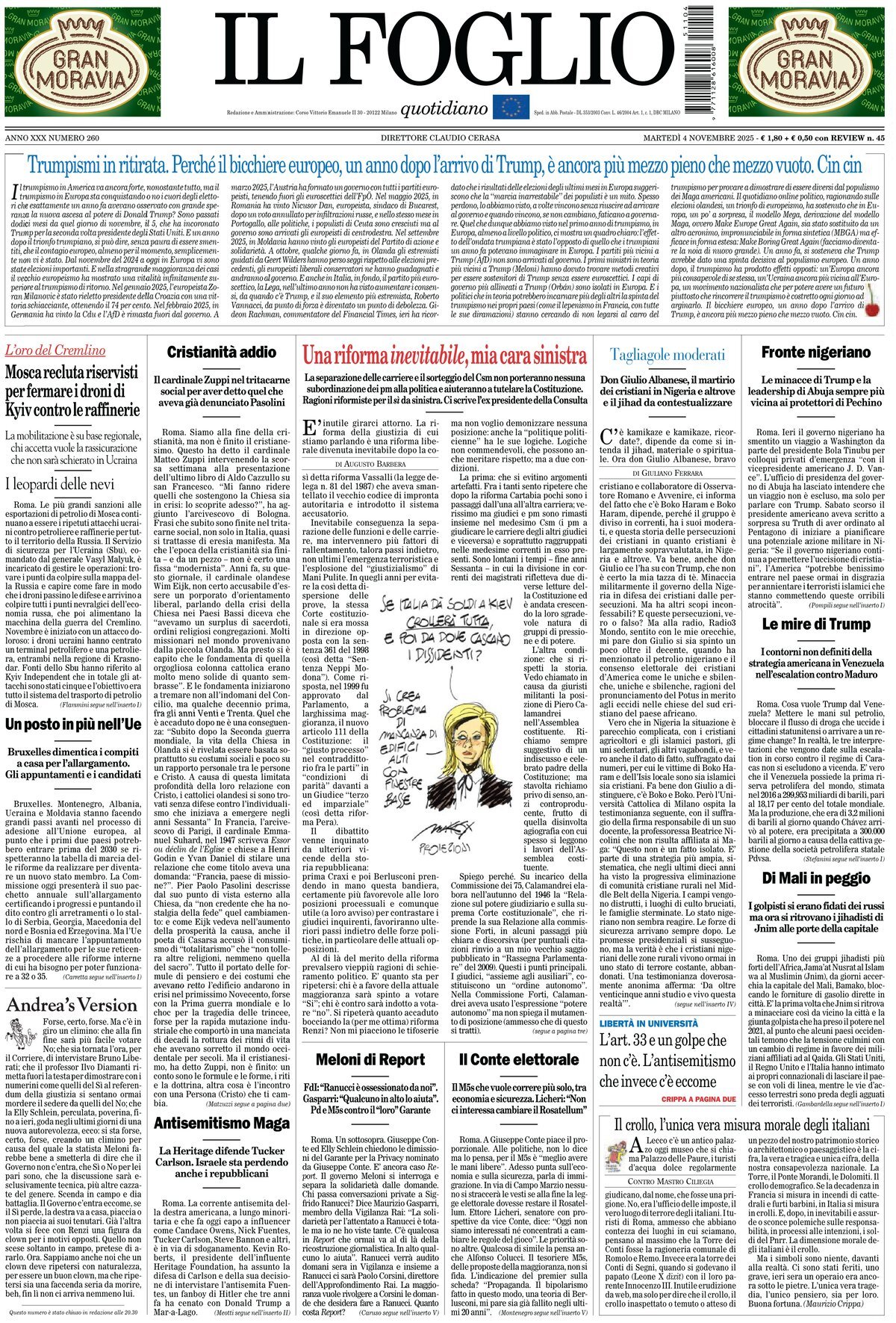 Prima Pagina Il Foglio 04/11/2025